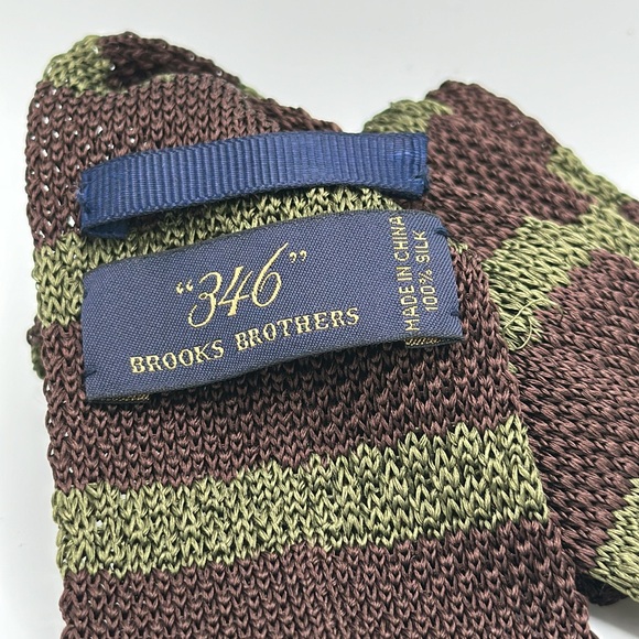 Brooks brothers brown green striped thin silk tie preppy grandpa core - Picture 4 of 4